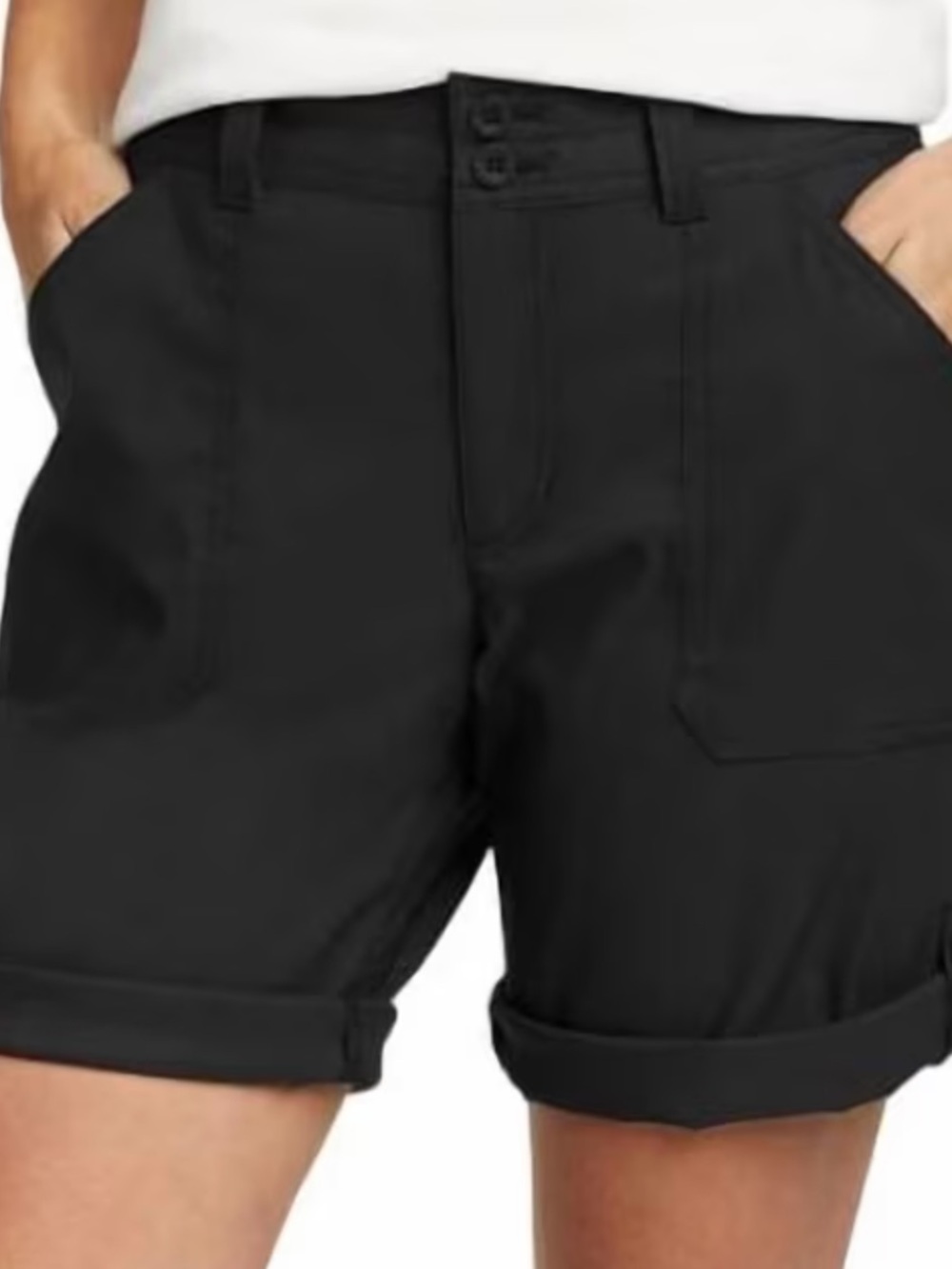 Eddie Bauer Women’s Black Rolled-Hem Stretch Bermuda Shorts